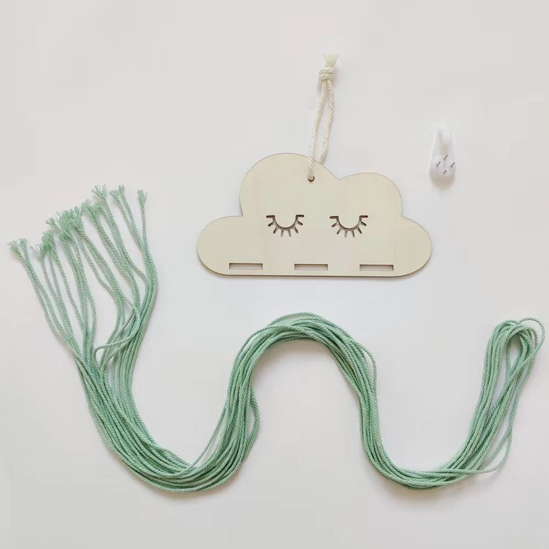 Wooden Cloud Hairpin Storage hair clips Hairpin Storage organizer with cotton rope for DIY Kids Room wall hanging decor