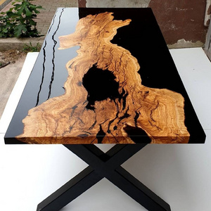 Luxury Wood Epoxy Resin Black Color epoxy resin dining table for Restaurant Kitchen Bar Office Furniture / Living room furniture