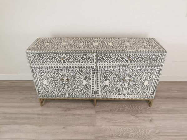 BEST BONE INLAY 6 DRAWER CHEST FLORAL BLACK & WHITE BONE INLAY TABLE & TOP WITH BEST QUALITY CABINET BY CRAFTSY HOME