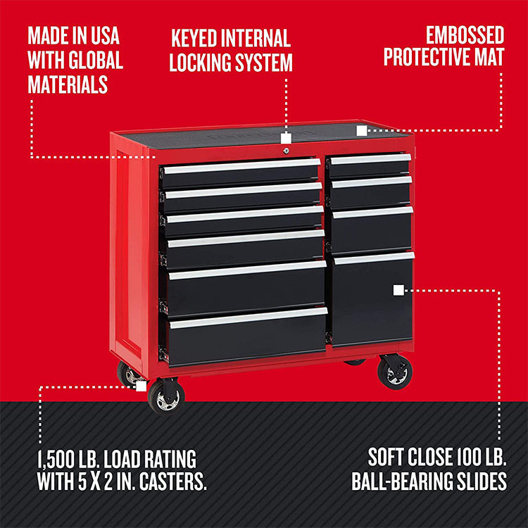 Workshop Garage Factory Steel Mobile Storage Cart Trolley Drawers Rolling Tool Chest Cabinet Professional Heavy Duty Lockable