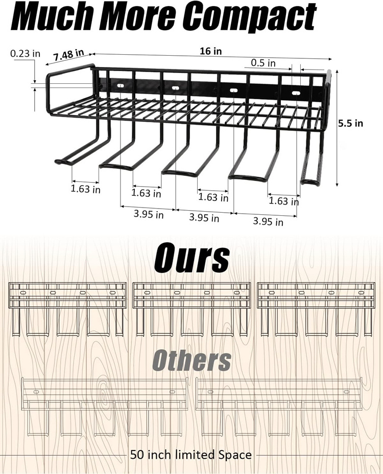 2-Layer Tool Holder Wall Mount Home Storage Tools Power Tool Organizer 8 Drill Holder Storage