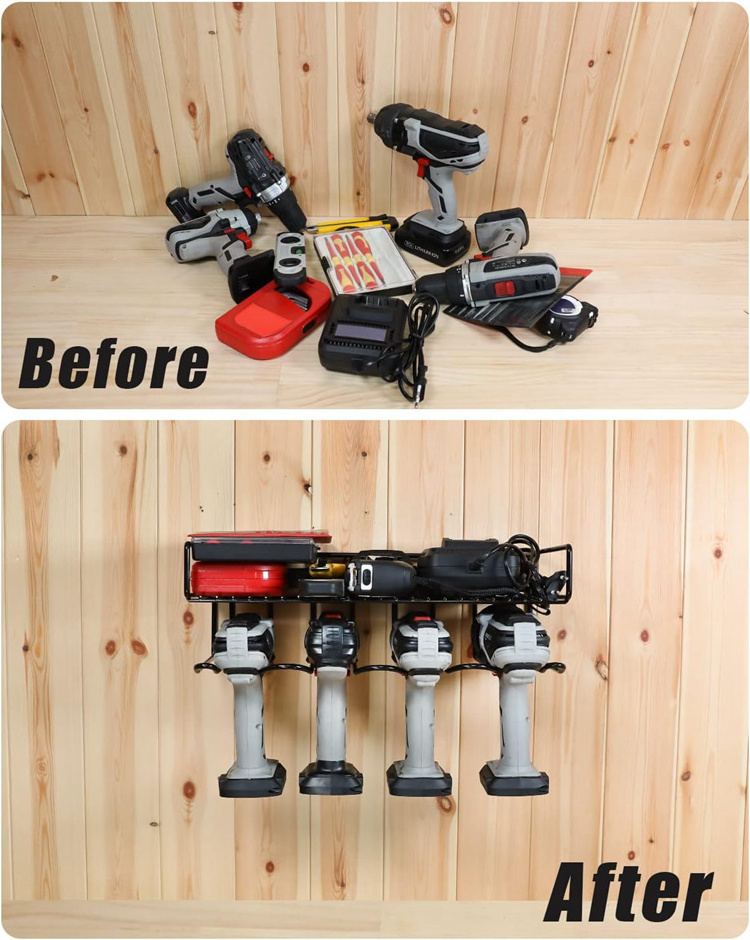 2-Layer Tool Holder Wall Mount Home Storage Tools Power Tool Organizer 8 Drill Holder Storage