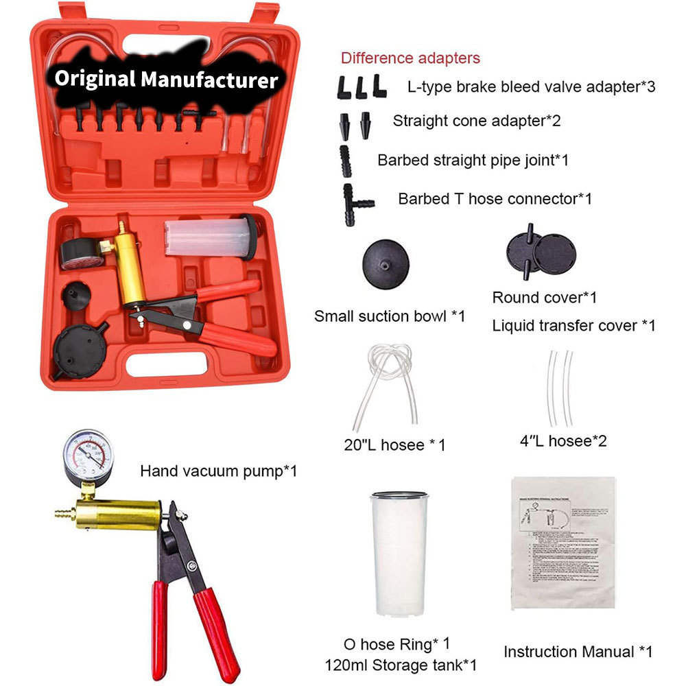 Brake Bleeder Kit Hand held Vacuum Pump Tester 2 in 1 Adapters for Auto Repair Auto Tool Set KIT Box