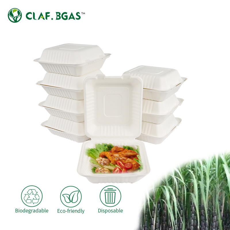 PFAS FREE Disposable Sugarcane Food Containers Biodegradable Bagasse Clamshell Lunch Box