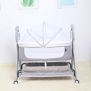 Best selling solid pine wooden baby bed design/baby swing cot/baby crib attached adult bed