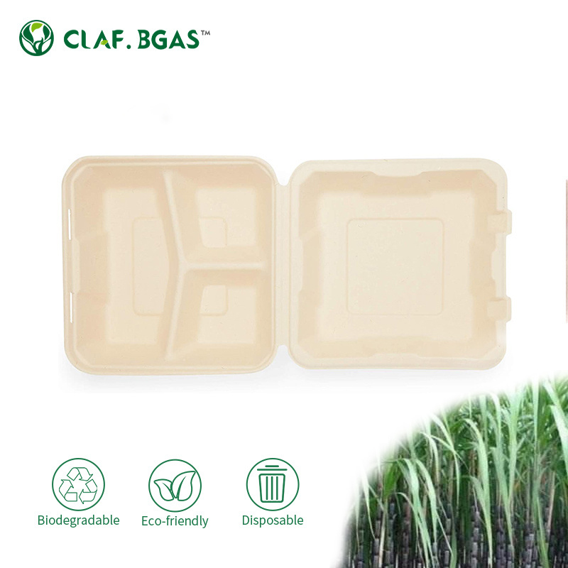 PFAS FREE Disposable Sugarcane Food Containers Biodegradable Bagasse Clamshell Lunch Box