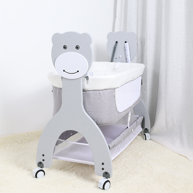 Best selling solid pine wooden baby bed design/baby swing cot/baby crib attached adult bed