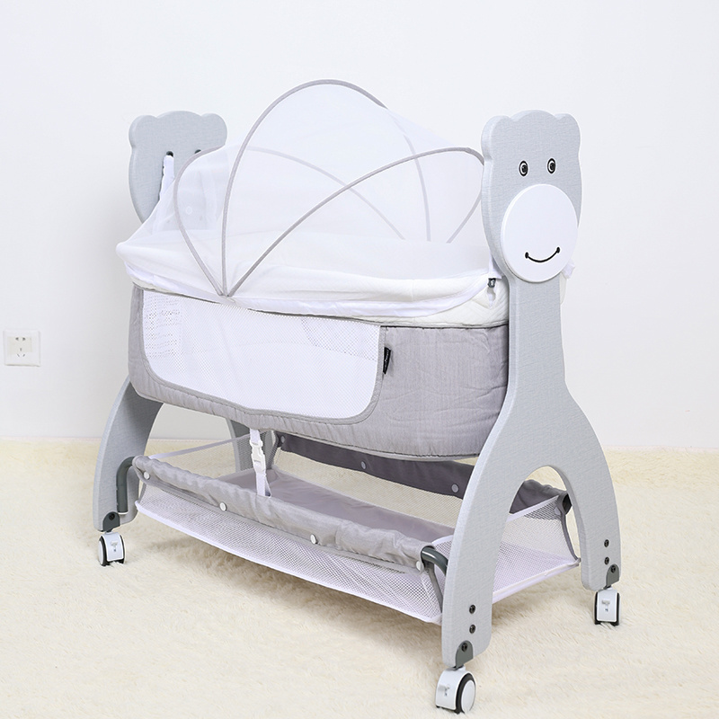 Best selling solid pine wooden baby bed design/baby swing cot/baby crib attached adult bed