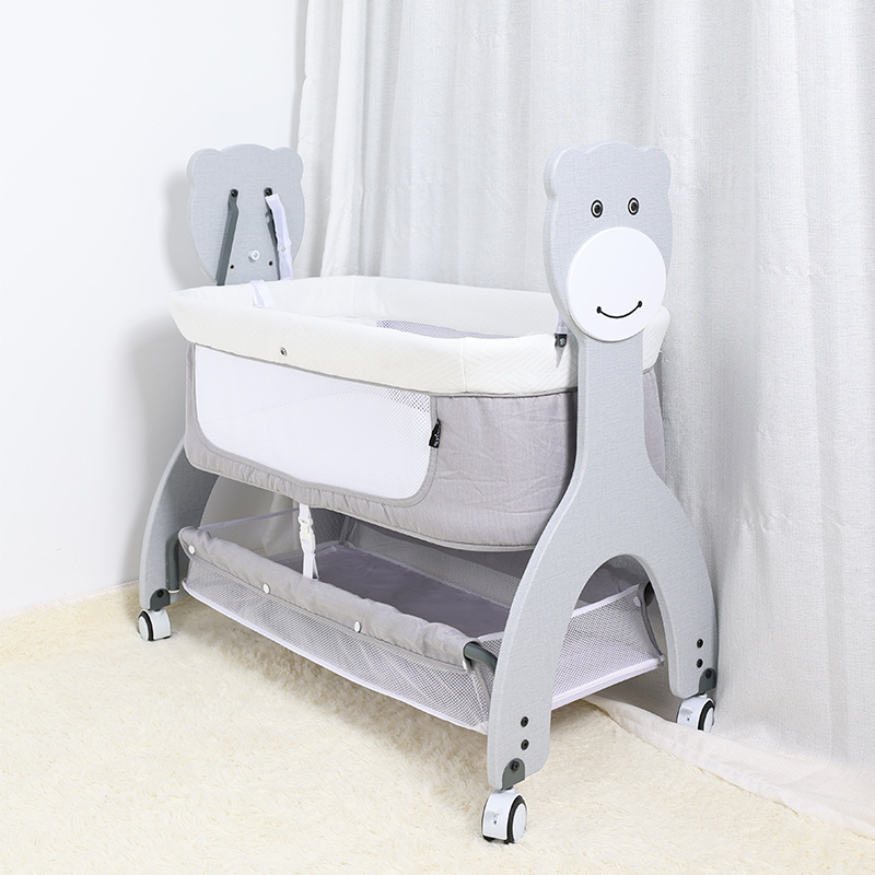 Best selling solid pine wooden baby bed design/baby swing cot/baby crib attached adult bed