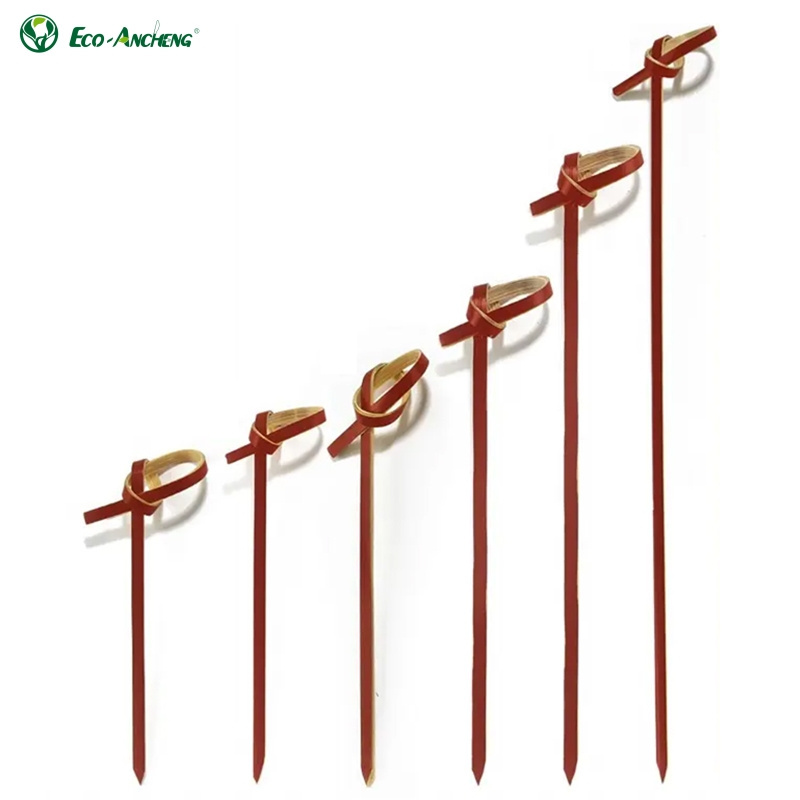 wholesale disposable red /black /green party food cocktail picks bamboo looped knot skewers