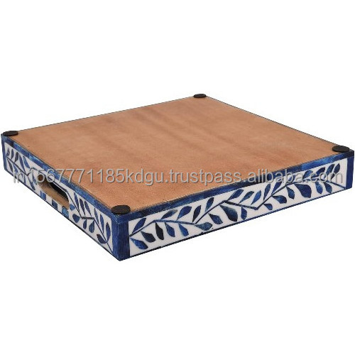 Bone inlay Arabic Blue Handicrafts Home Pattern Inspired Decorative Trays Versatile Ottoman Tray Modern Home Decor Artistic