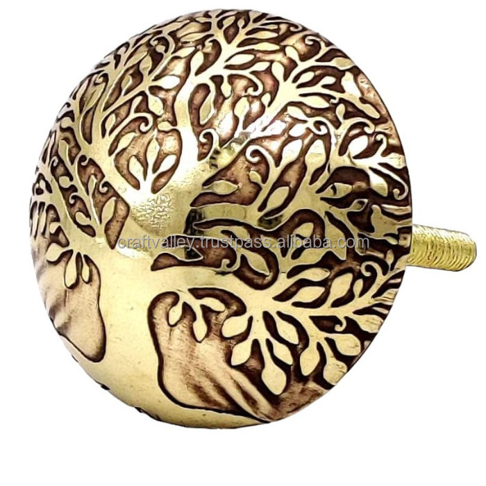 Tree of life Antique Brass Kitchen Cabinet Knobs Antique Gold Round Vintage Dresser Drawer Handles  Cupboard Door Floral Pattern