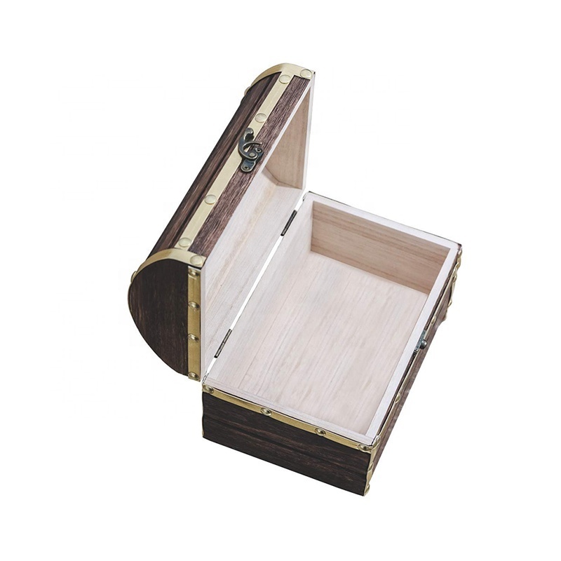 Wood and Leather Treasure Chest Wooden Jewelry Box with Lock Wooden Jewelry Chest