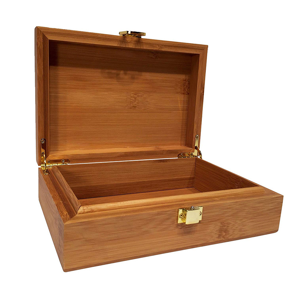 Engraved Tree Design Bamboo Wood Box with Hinged Lid Home Decorative Wood Stash Box