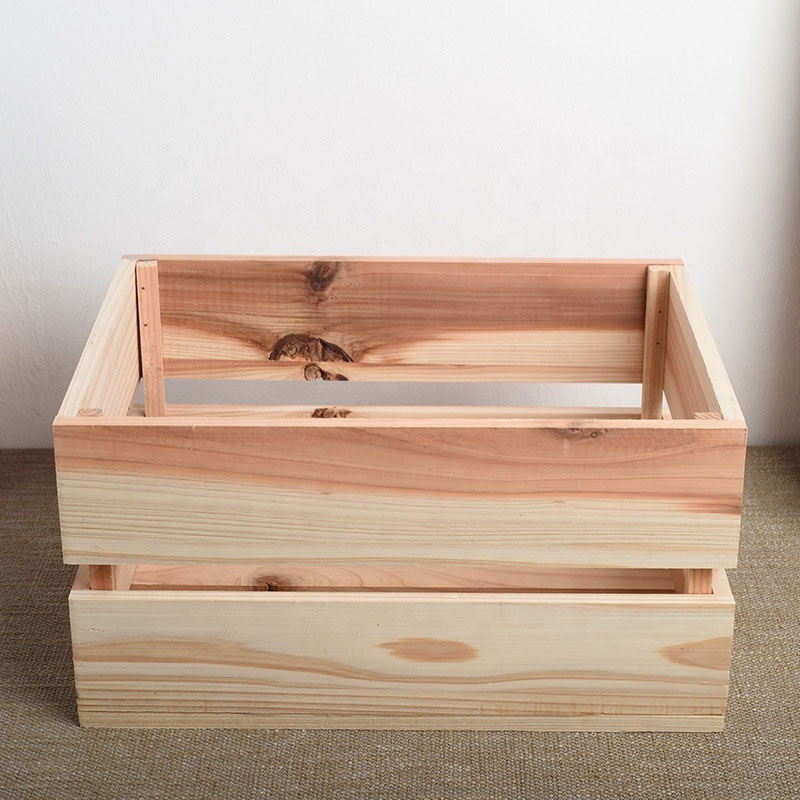 Cedar wood storage box for supermarket goods display storage small wooden shipping crate