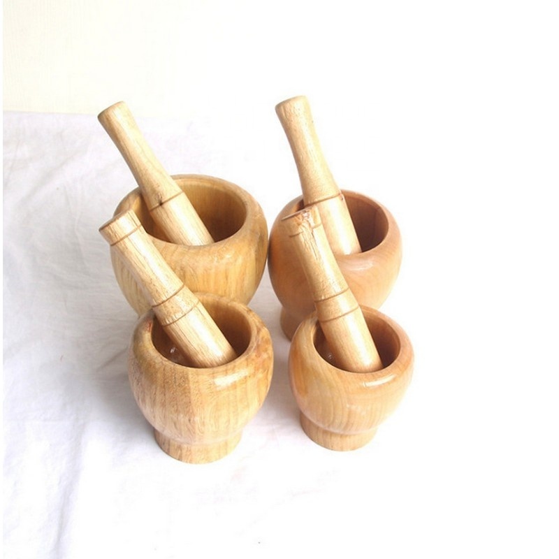 Acacia Wood Mortar And Pestle Handmade Crush Spices Garlic Smasher