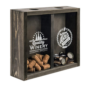 Grey Wall Mounted Wood Beer Cap Display Box Wine Cork Holder Shadow Box