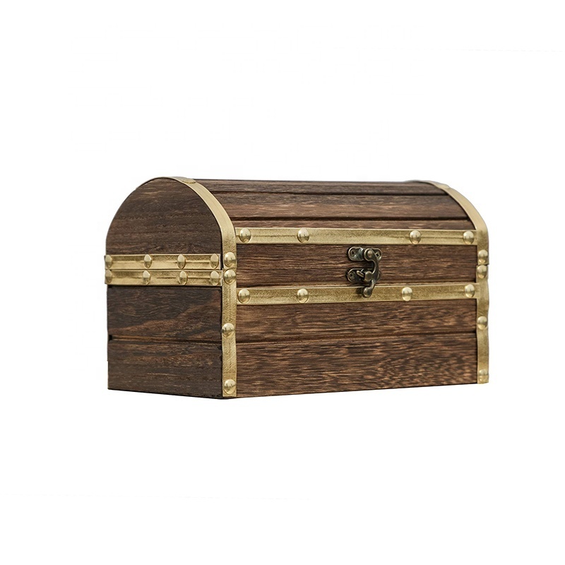 Wood and Leather Treasure Chest Wooden Jewelry Box with Lock Wooden Jewelry Chest