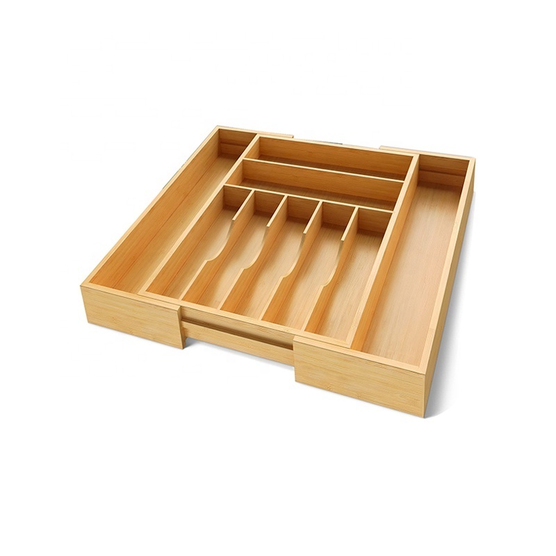 Kitchen Wood Utensil Tray Drawer Organizer, Bamboo Silverware Tray for Drawer 12X17 Cutlery Organizer in Drawer, Flatware Holder