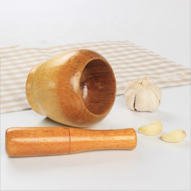 Acacia Wood Mortar And Pestle Handmade Crush Spices Garlic Smasher