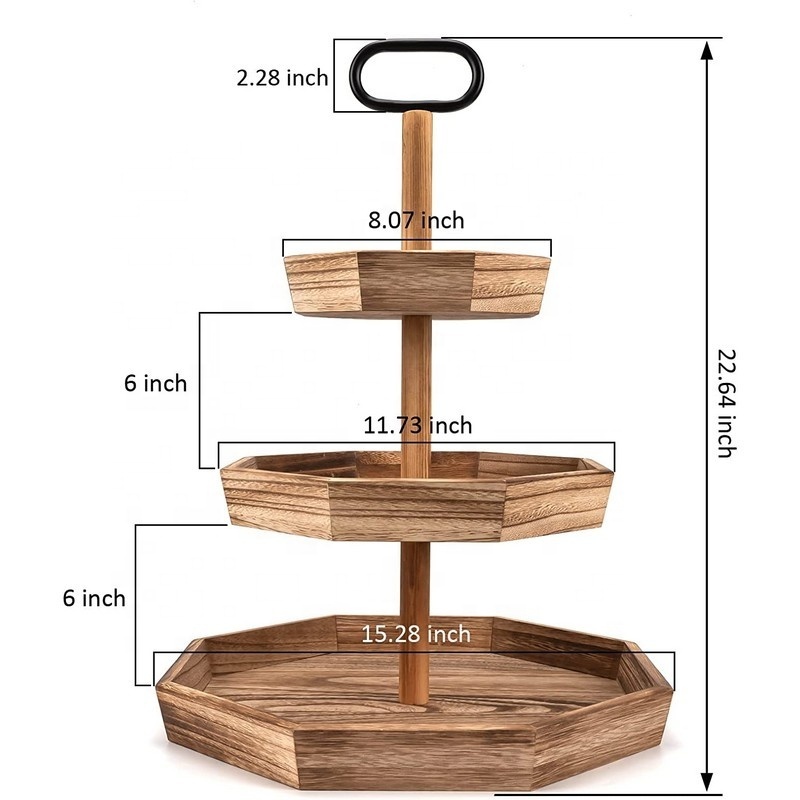 Serving Tray for Cupcake Cake Fruit Dessert Stand 3 Tier Wooden Serving Tray