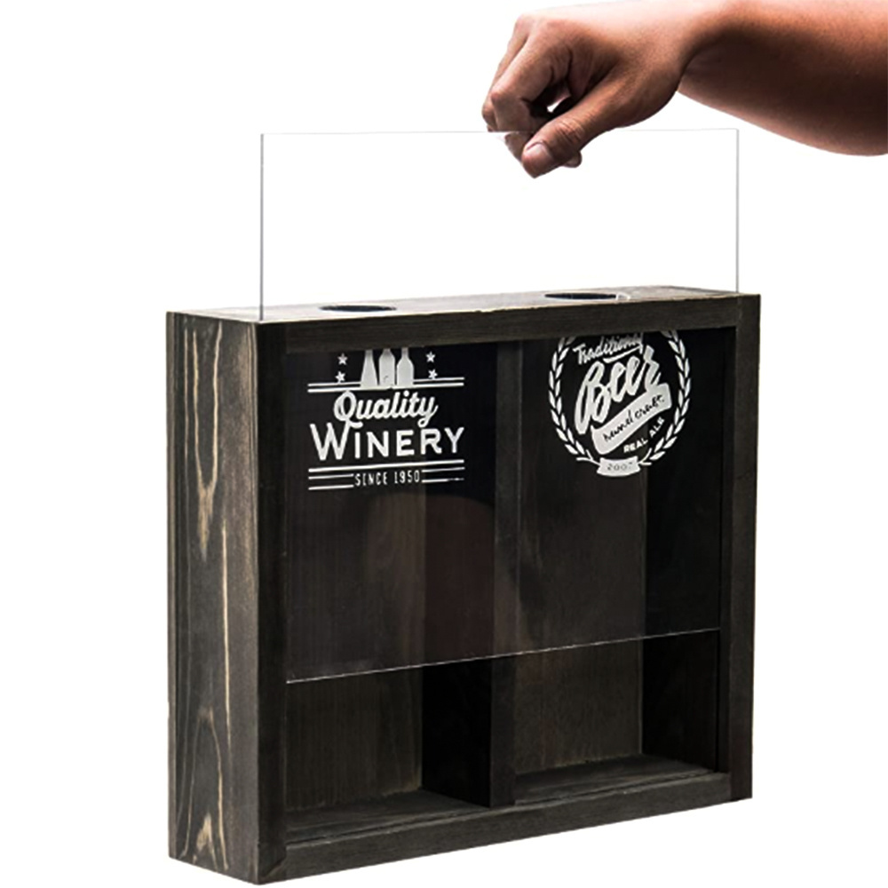 Grey Wall Mounted Wood Beer Cap Display Box Wine Cork Holder Shadow Box