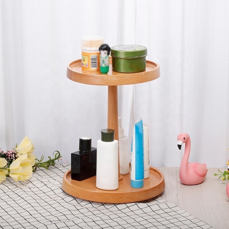 Wooden Makeup Organizer Rotating Multi-Function Wooden Cosmetic Storage Display Shelf