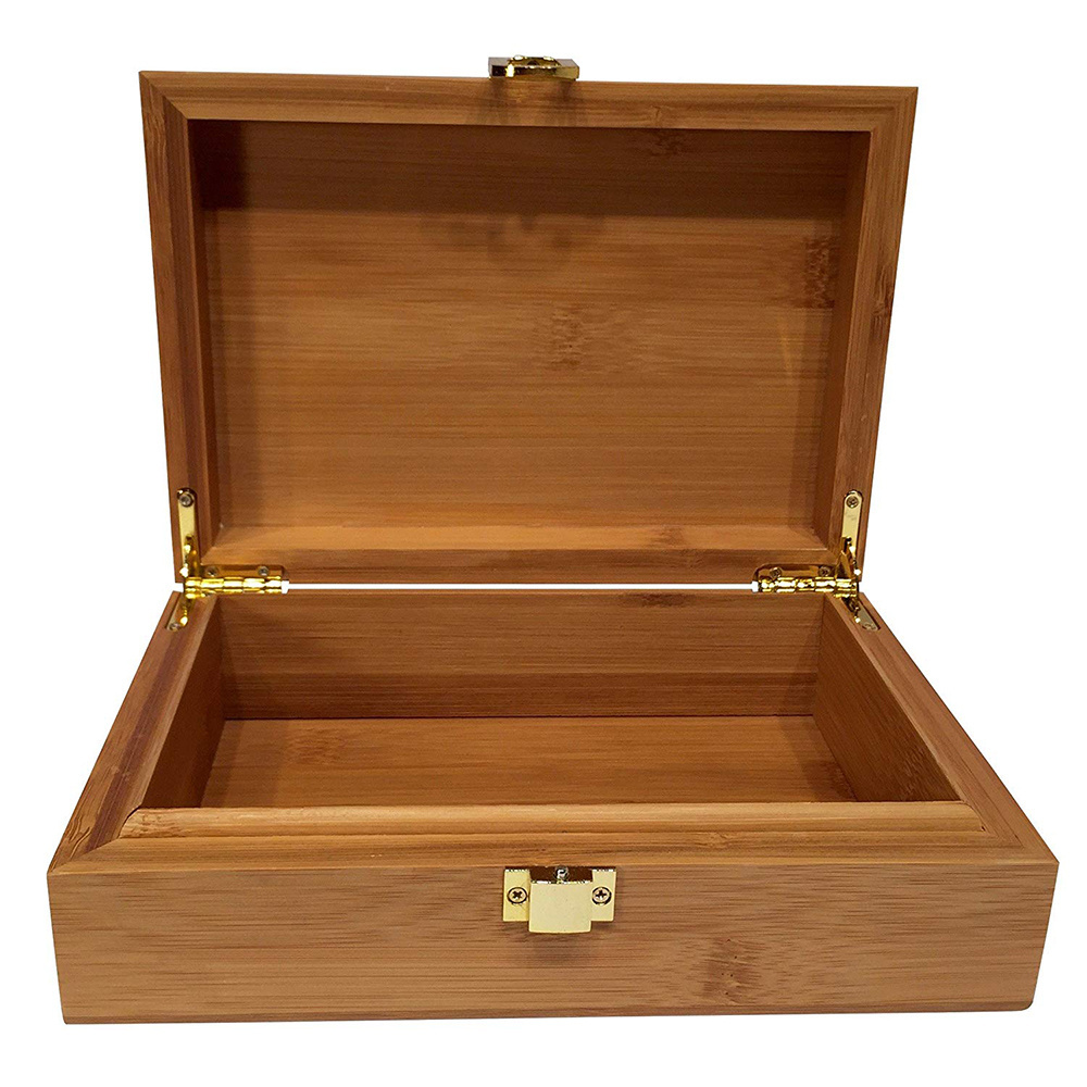 Engraved Tree Design Bamboo Wood Box with Hinged Lid Home Decorative Wood Stash Box