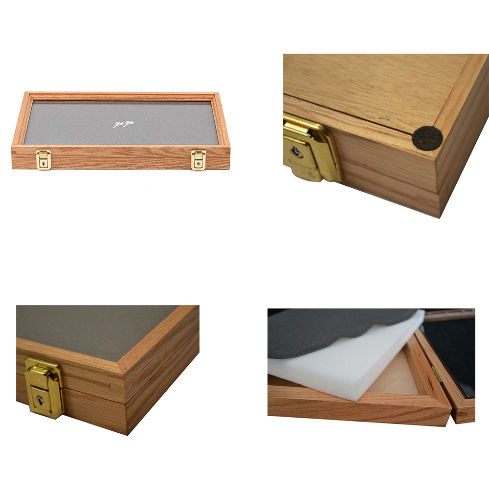 Oak Wood Display Case with Glass Top Collections Medals Coins Memory Box wood Keepsake Box Wood jewelry Box