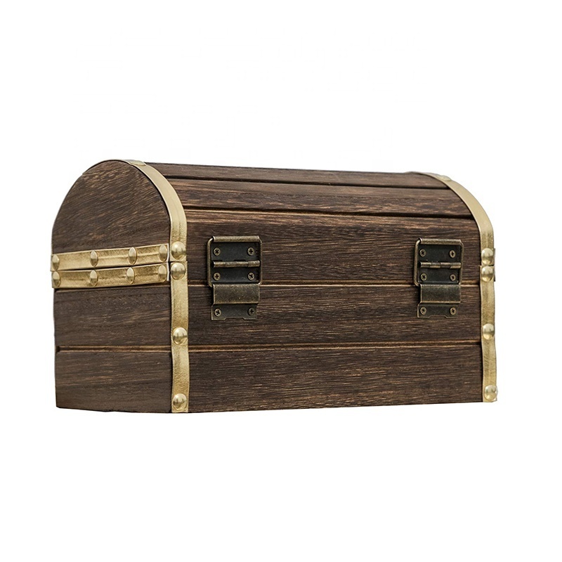 Wood and Leather Treasure Chest Wooden Jewelry Box with Lock Wooden Jewelry Chest