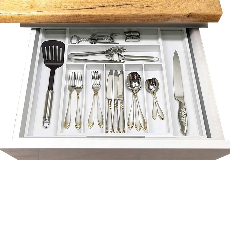 Kitchen Wood Utensil Tray Drawer Organizer, Bamboo Silverware Tray for Drawer 12X17 Cutlery Organizer in Drawer, Flatware Holder