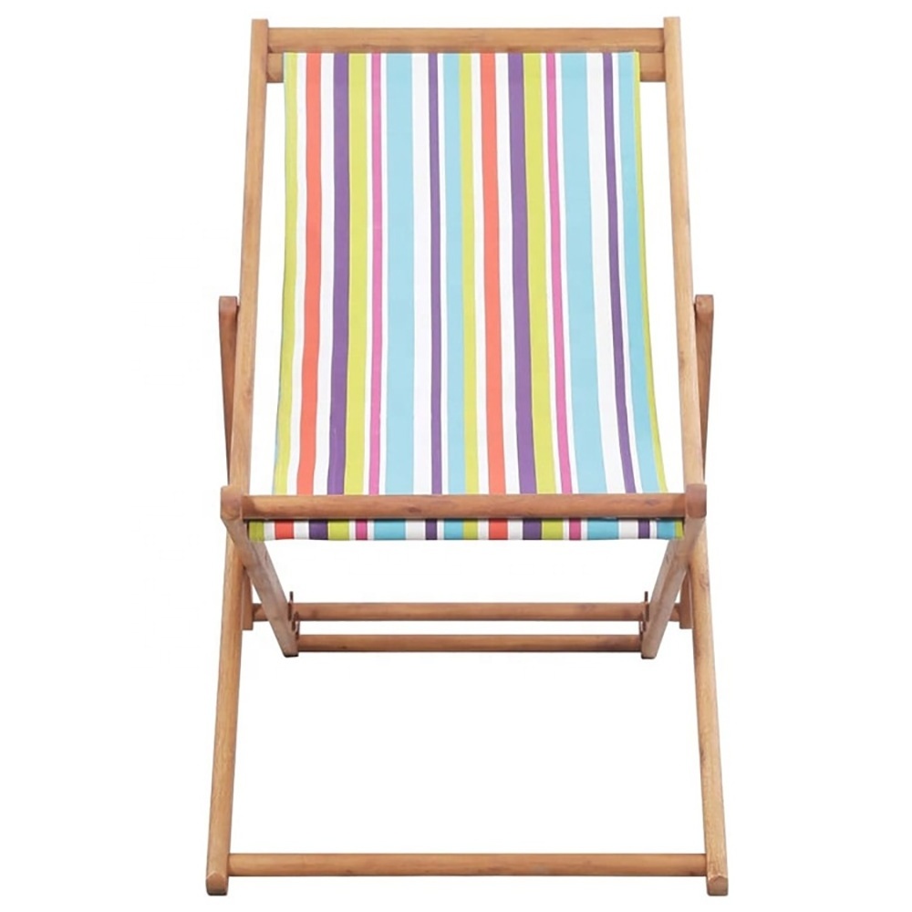 Factory custom logo printed outdoor folding foldable wooden canvas beach deck chair outdoor beach chair