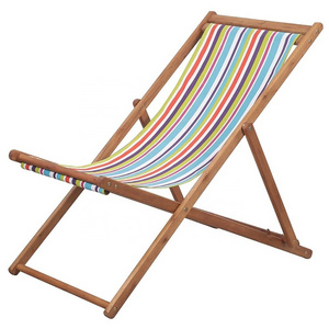 Factory custom logo printed outdoor folding foldable wooden canvas beach deck chair outdoor beach chair