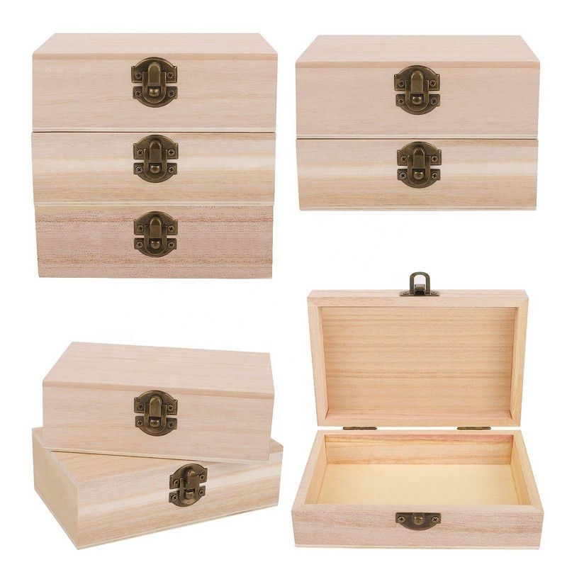 Hinged Lid Treasure chest with Locking Unfinished balsa wood boxes