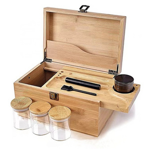 Custom Logo Smoking Accessories Wooden Rolling Tray Smell Proof Stoner Storage With Lock Combo Kit Bamboo Stash Box kit