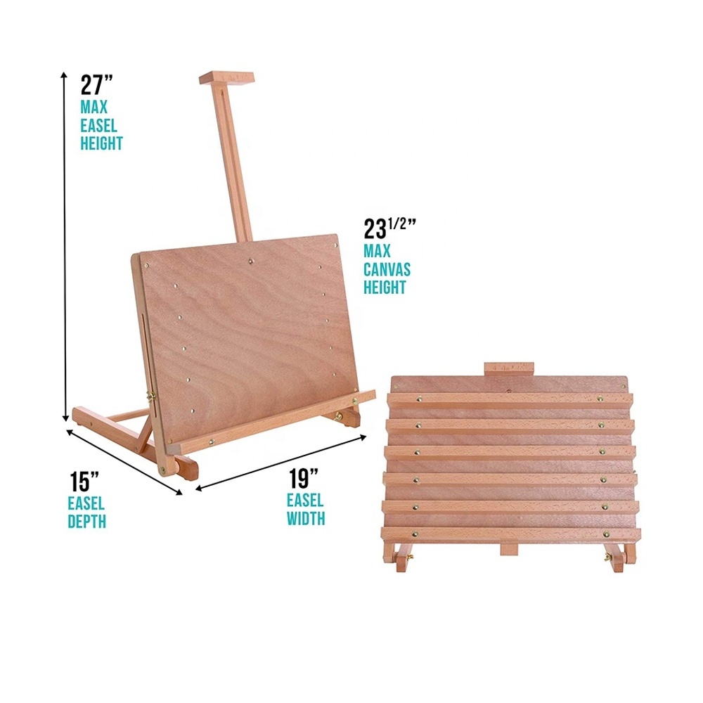 Beech wood Desktop Painting Drawing Table Solid Wooden Adjustable Tabletop Artist Studio Easel Sketching Board Display Easel