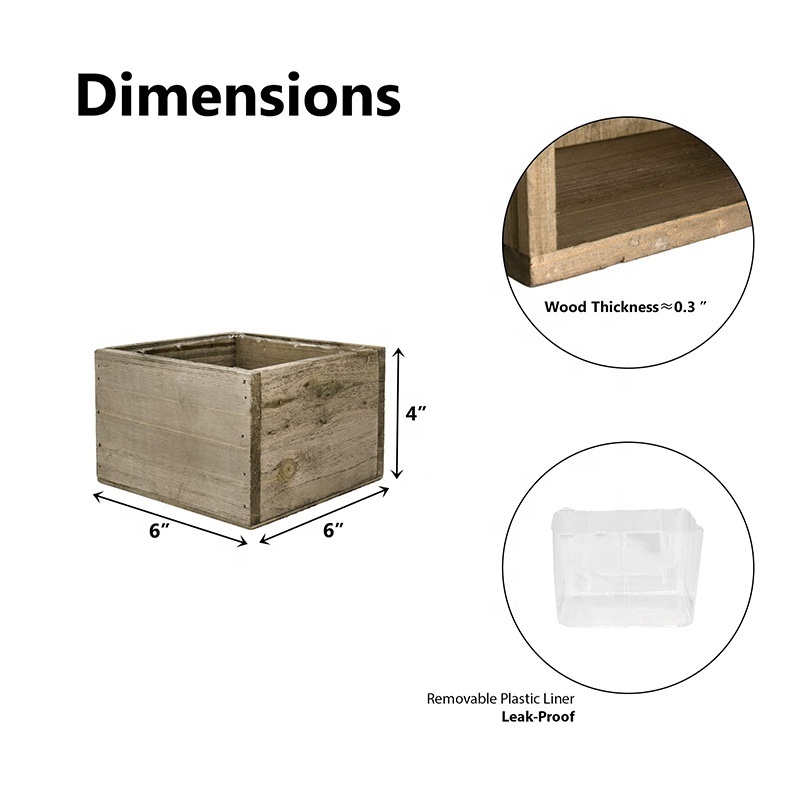 Multiple Size Choices Removable Plastic Liner Reclaimed Wood Planter Box