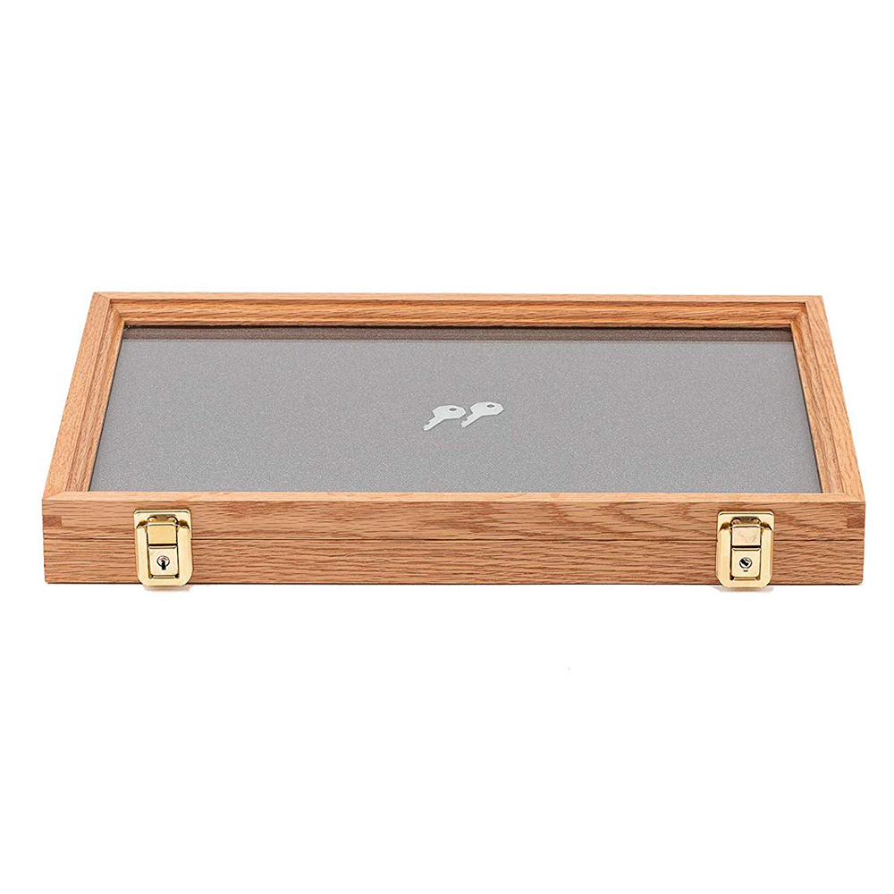 Oak Wood Display Case with Glass Top Collections Medals Coins Memory Box wood Keepsake Box Wood jewelry Box