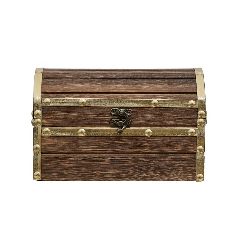 Wood and Leather Treasure Chest Wooden Jewelry Box with Lock Wooden Jewelry Chest