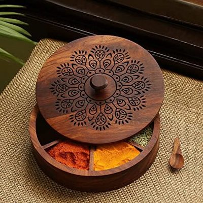 New Style  Wooden Kitchen Home Spice Rack Container Utility Box Hand Crafted Square Spice Box WoodSpice RackSpice Box India