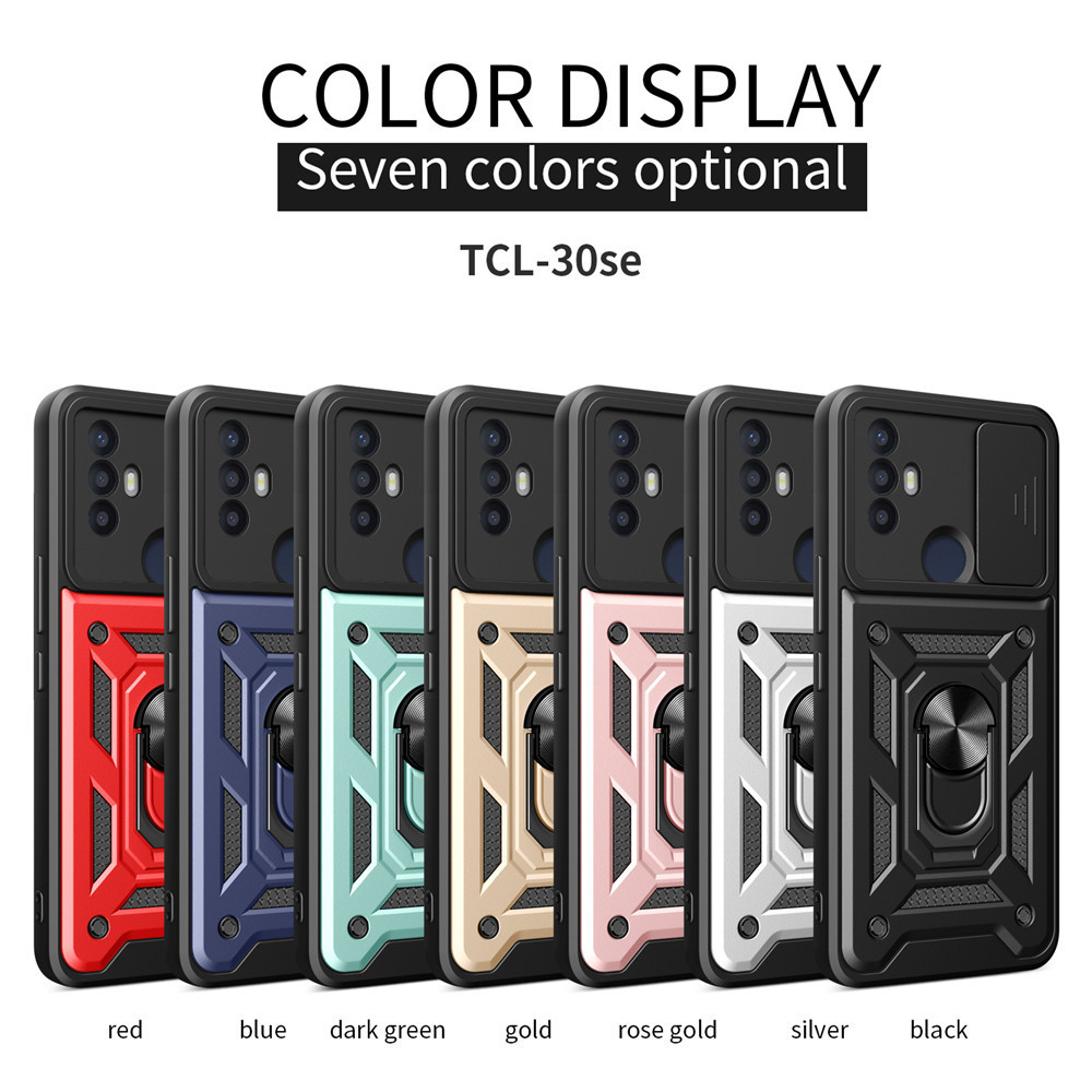 For TCL 30 SE Case back Finger Ring Slide Camera armor Case For TCL30SE Phone Cover