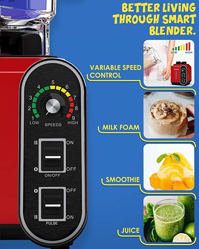 CRANDDI Commercial Smoothie Blender for Kitchen Blenders and Juicers K98C