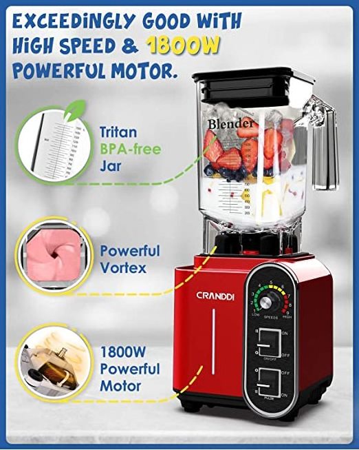 CRANDDI Commercial Smoothie Blender for Kitchen Blenders and Juicers K98C