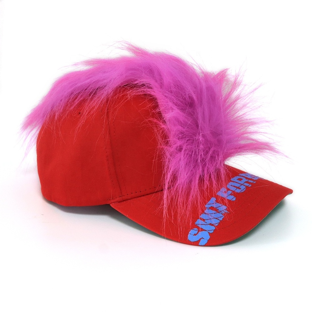 2021 Popular design women red cotton 6 panel structured baseball cap high quality with pink faux fur on the top