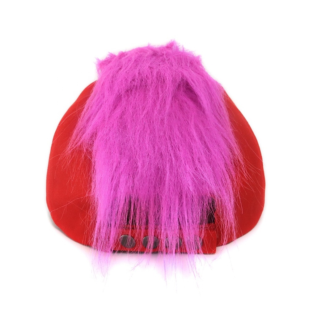 2021 Popular design women red cotton 6 panel structured baseball cap high quality with pink faux fur on the top