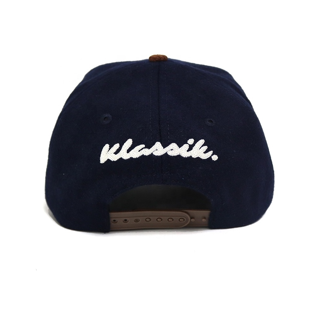 Custom Navy Brown Wool Corduroy Chain stitch 3D Embroidery Hat Simple Baseball Cap Sports Wool-Blend Felt Ball Hats