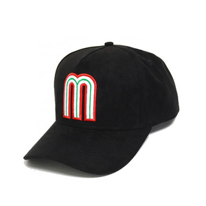 Custom Letter M Mexico Snap Back Hat Flag 3D M Embroidery Curved Bill Brim Mexico Baseball Black Suede Cap New