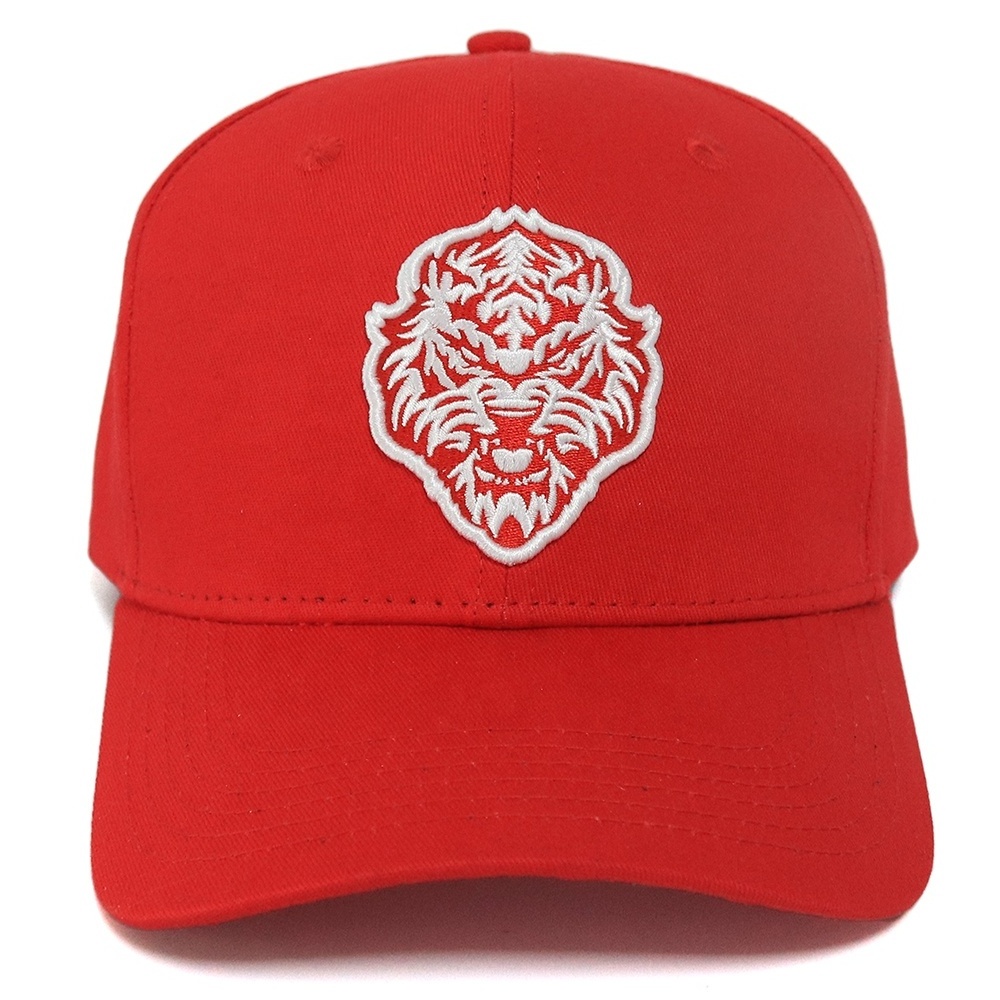 slight curve 100% cotton twill 6 panel material red cap 3D custom logo custom colors good quality sport cap out wear