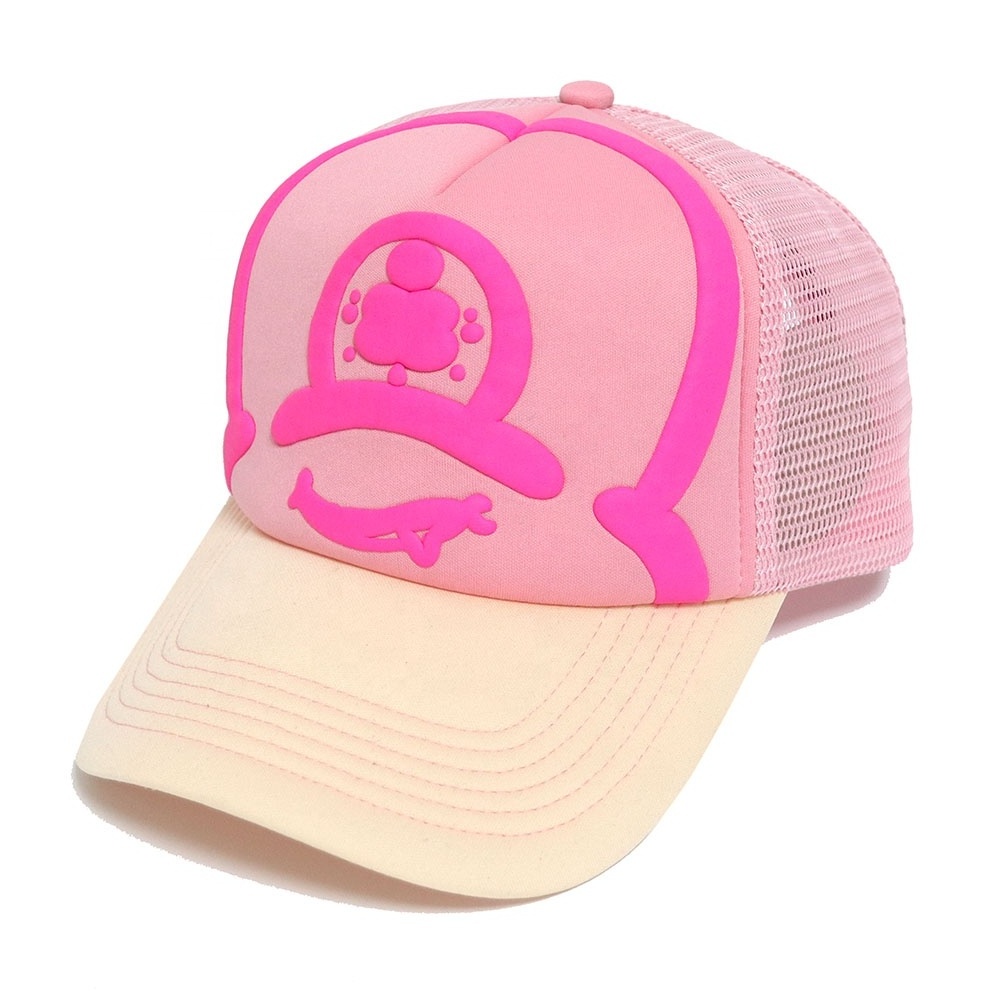 Summer Pink Color Ladies Baseball Caps Factory wholesale 5 panel high quality foam custom logo fashion trucker caps