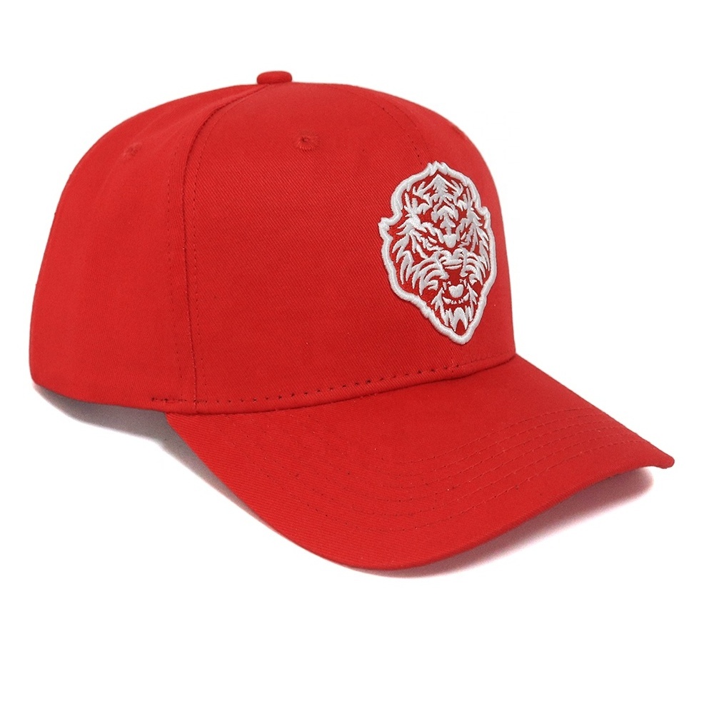 slight curve 100% cotton twill 6 panel material red cap 3D custom logo custom colors good quality sport cap out wear